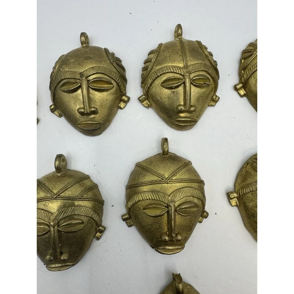 Lot Of 10 West African BAULE Brass Pendant Mask Handmade